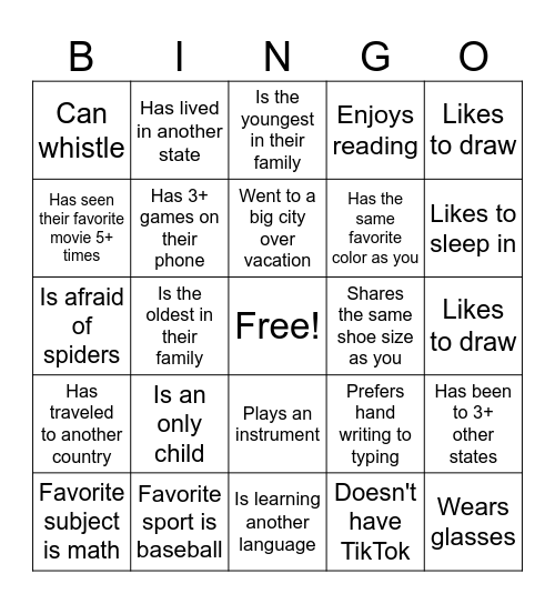 Human Bingo Card