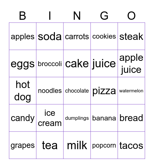 Food Bingo Card