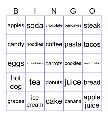 Food Bingo Card