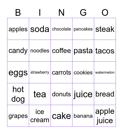 Food Bingo Card