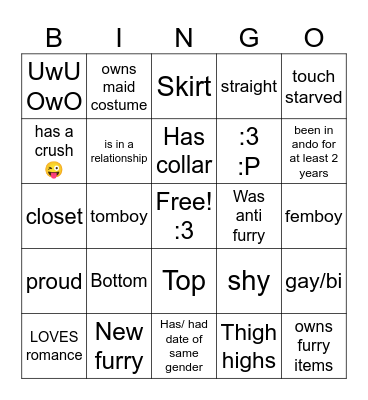 Furry bingo Card