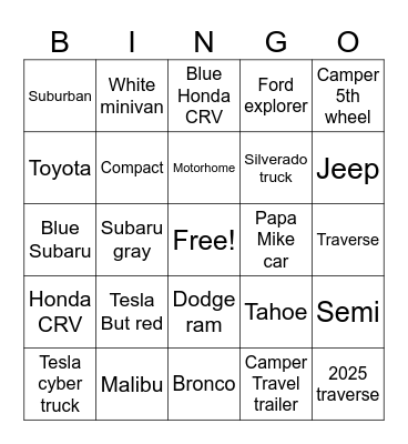 Car bingo Card