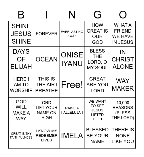Church Bingo Card