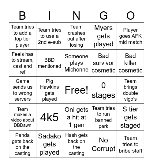 DBDawn Bingo Card
