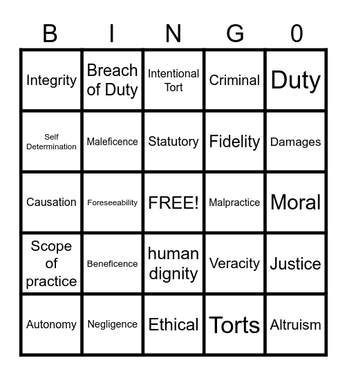 Legal & Ethics Review Bingo Card