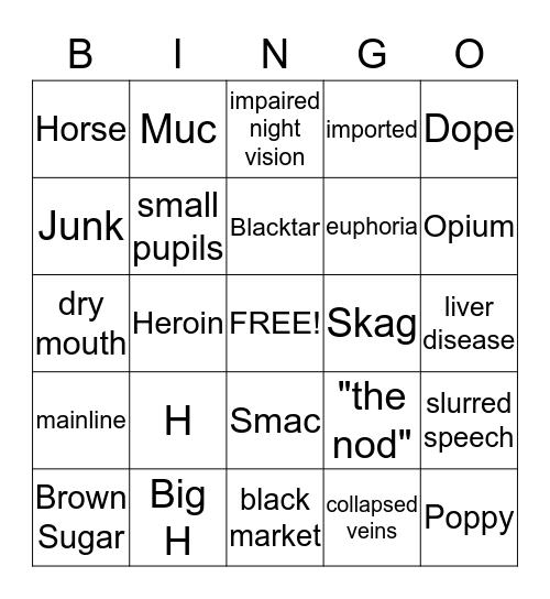 Heroin Bingo Card