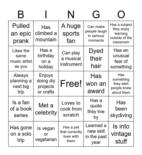 Find someone who... Bingo Card