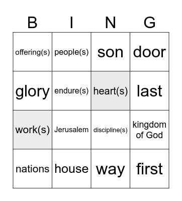 21st Sunday in OT year C Bingo Card