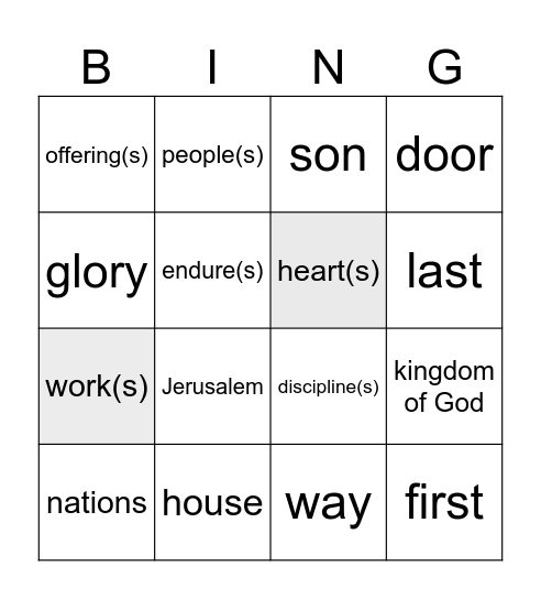 21st Sunday in OT year C Bingo Card