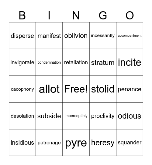 Fahrenheit 451 Vocabulary Bingo Card