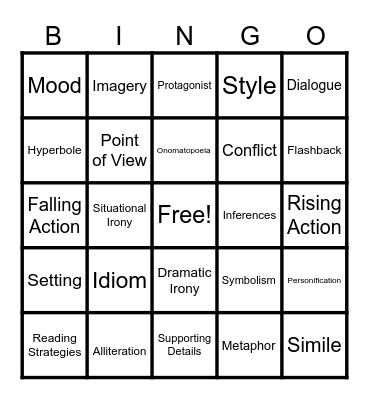 Literary Bingo Card