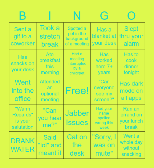 NW ARBI Bingo Card