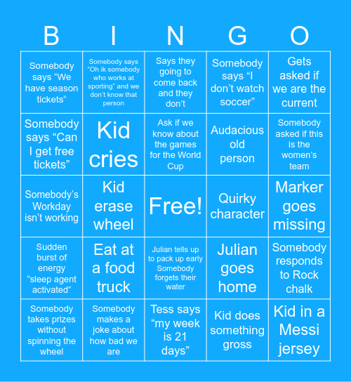 Sporting Brand Ambassador Bingo Card