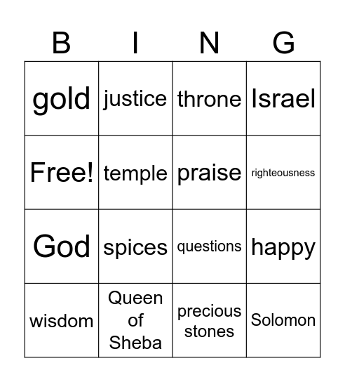 The Queen of Sheba Visits Solomon Bingo Card