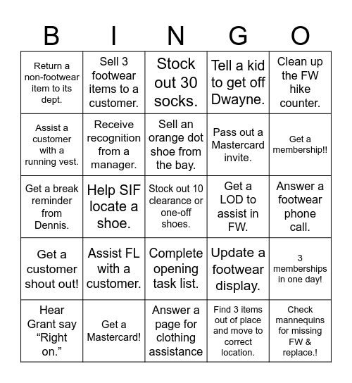 FOOTWEAR FUN! Bingo Card