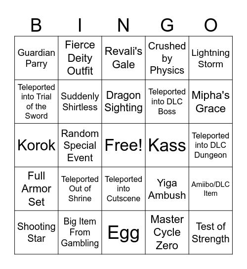 Breath of the Wild Randomizer Bingo Card