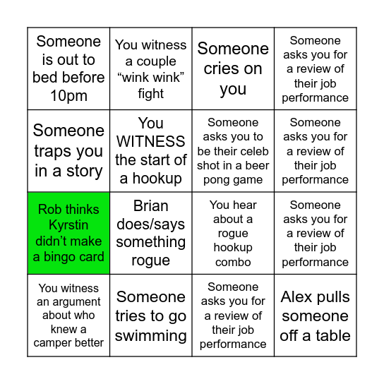 Senior Senior Staff Bingo Card