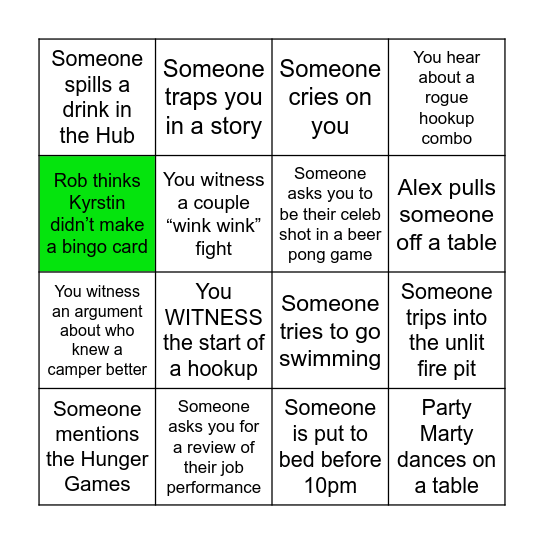 Senior Senior Staff Bingo Card