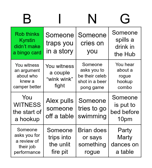 Senior Senior Staff Bingo Card