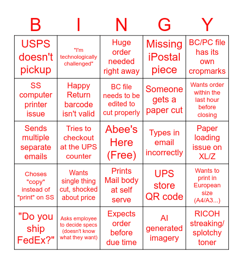 CPC BINGY Bingo Card