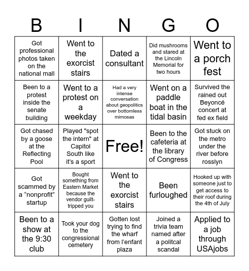 DC Bingo Card