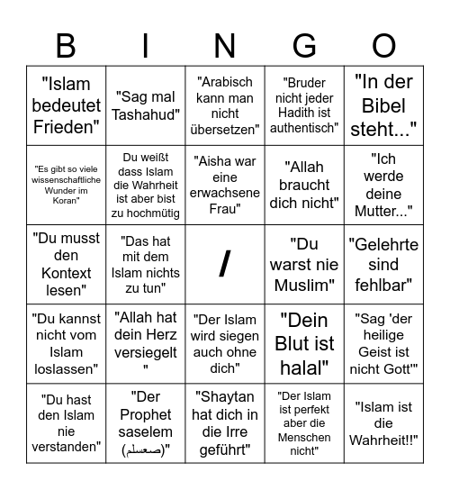 Muslim Bingo Card