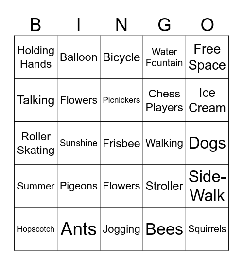 Park Bingo Card