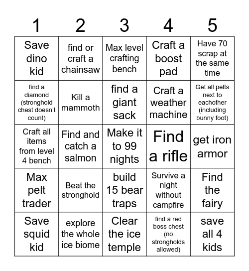 99 nights bingo! Bingo Card