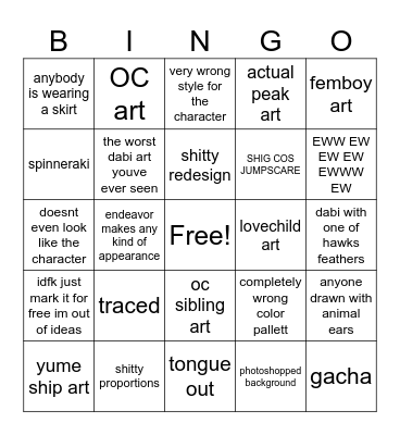 mha art channel... shivers Bingo Card