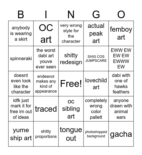 mha art channel... shivers Bingo Card