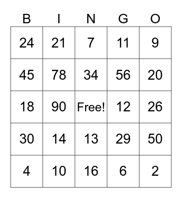 Los numeros Bingo Card