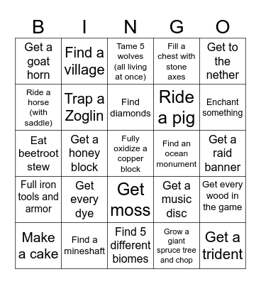 MINECRAFT CHALLENGE Bingo Card