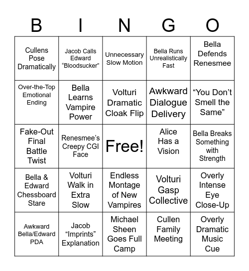 Syntell -  Twilight Breaking Dawn: Part 2 Bingo Card