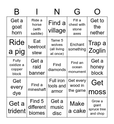 MINECRAFT CHALLENGE Bingo Card
