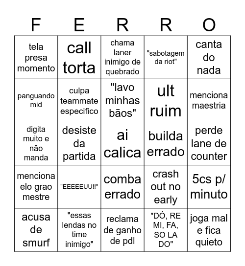 BINGO DAS PARTIDAS DO GORDOX Bingo Card