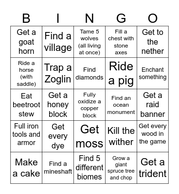 MINECRAFT CHALLENGE Bingo Card