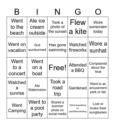SUMMER Bingo Card