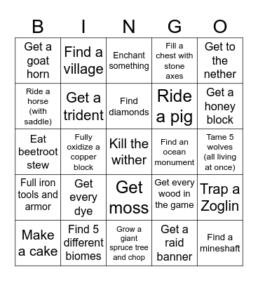 MINECRAFT CHALLENGE Bingo Card