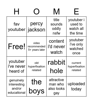 daily youtube home page Bingo Card