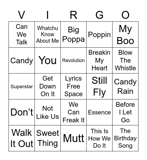 Virgo Bingo Card