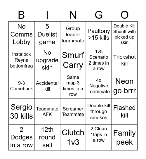 Valorant Eu Ranked Bingo Card