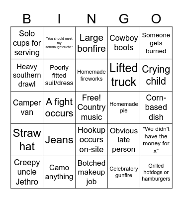 Redneck wedding Bingo Card