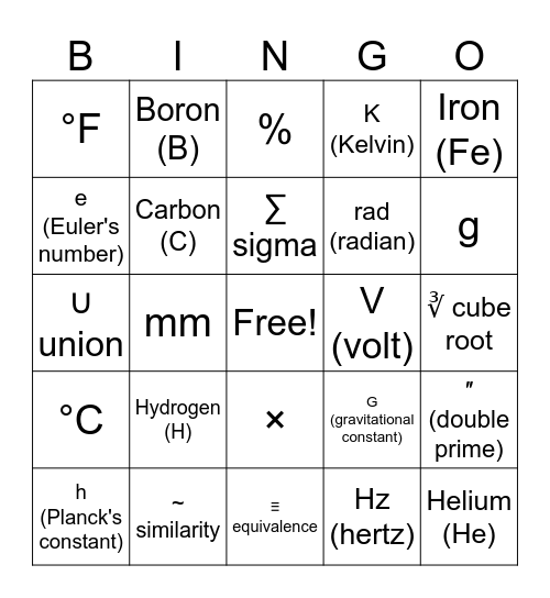 GAM OF CHANCE Bingo Card