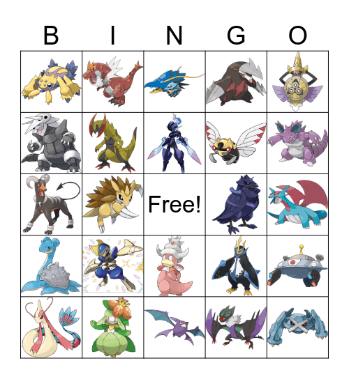 Favorite Pokemon Bingo Card