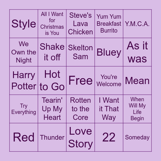 NAME THAT SONG BINGO Card