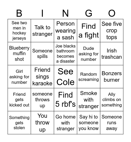 Bar Bingo Card