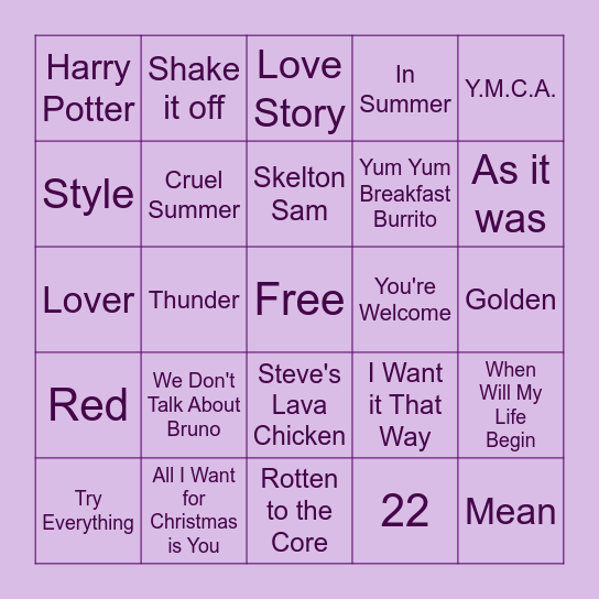 NAME THAT SONG BINGO Card