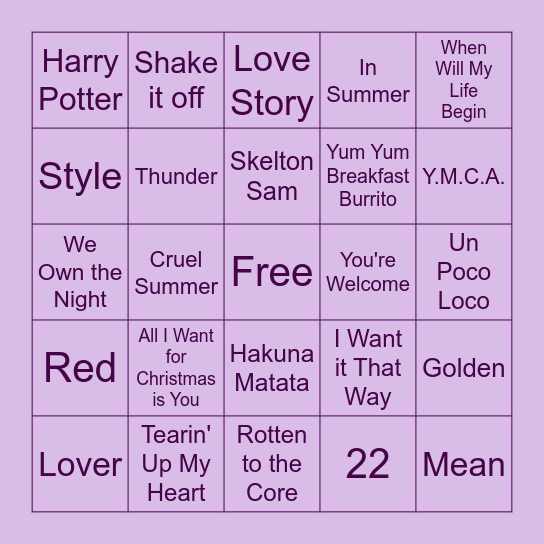 NAME THAT SONG BINGO Card