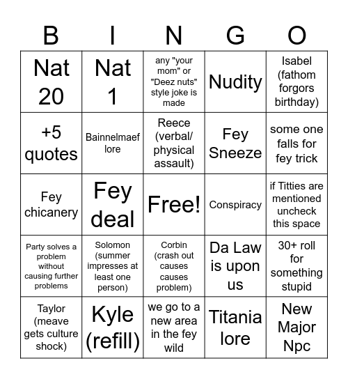 ~ Session 54~ Bingo Card