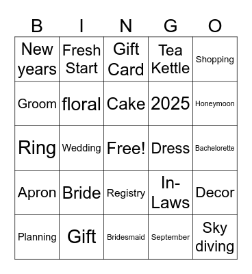 Bridal Shower Bingo Card